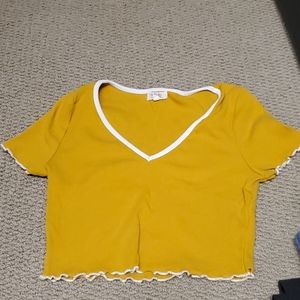 Yellow V Neck Crop Top Tee